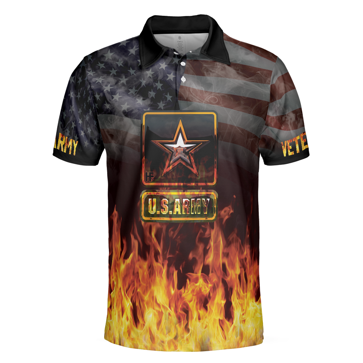 Us Army Veteran And Flame American Flag Veteran Polo Shirt