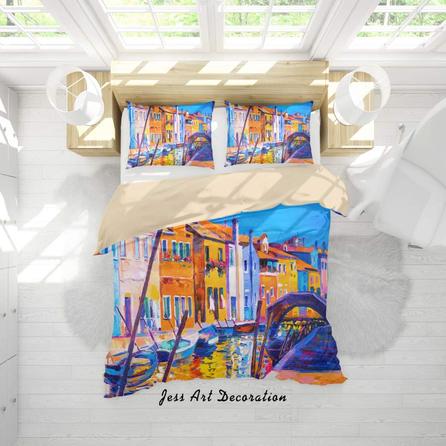 3D Venice Water City Oil Painting Quilt Cover Set Bedding Set Duvet Cover Pillowcases A079 LQH