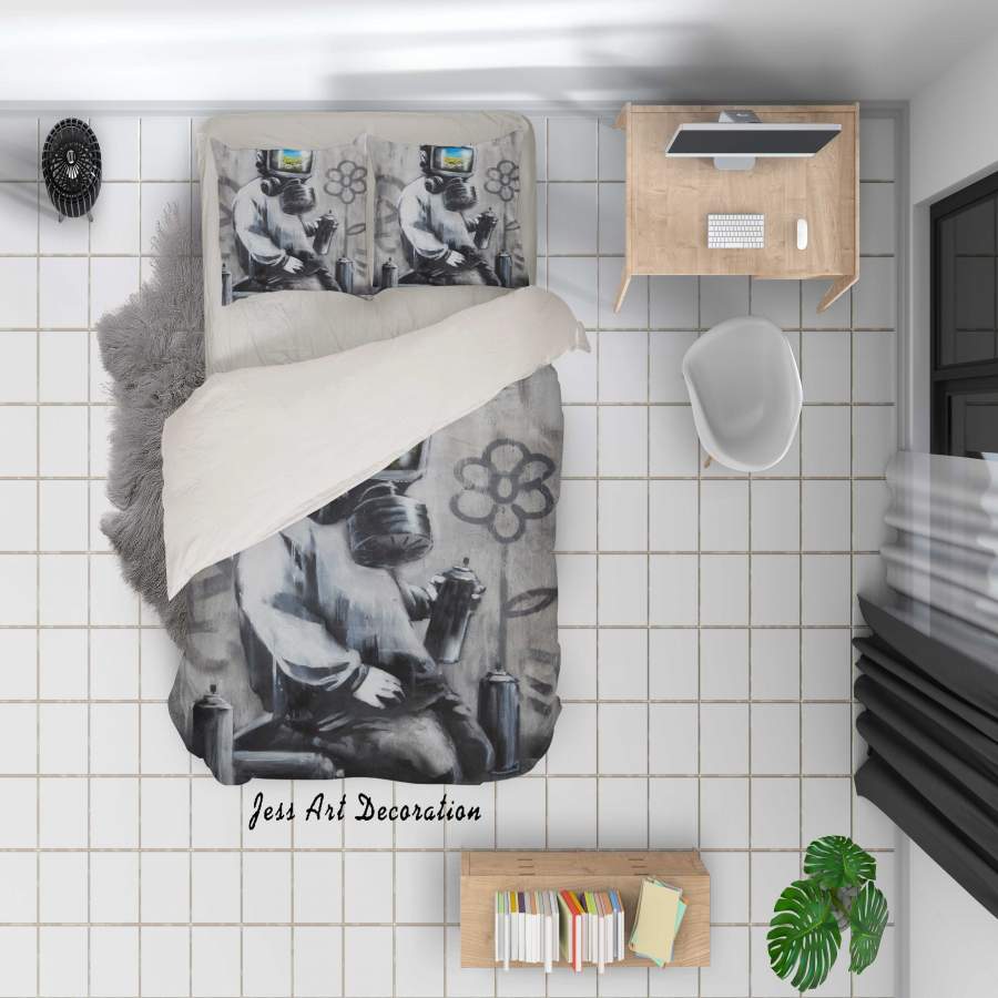 3D Banksy Gas Mask Boy Black White Quilt Cover Set Bedding Set Duvet Cover Pillowcases  ZY D25