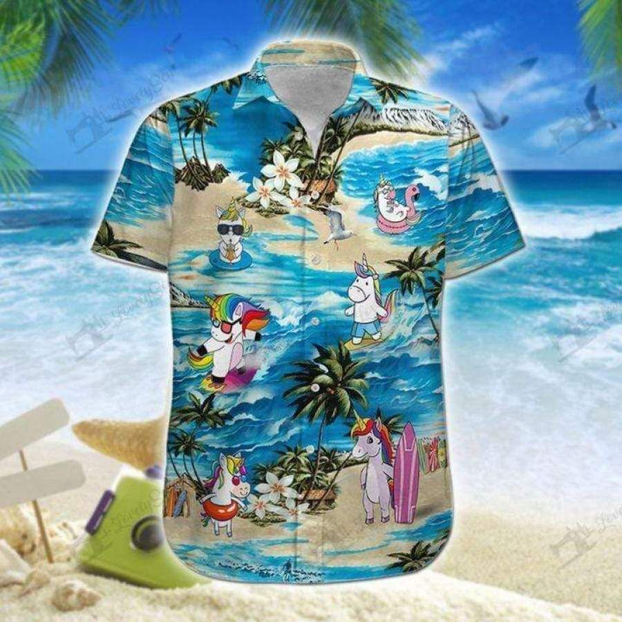 Unicorn Surfing Summer Vibe Tropical Hawaiian Aloha Shirts #dh