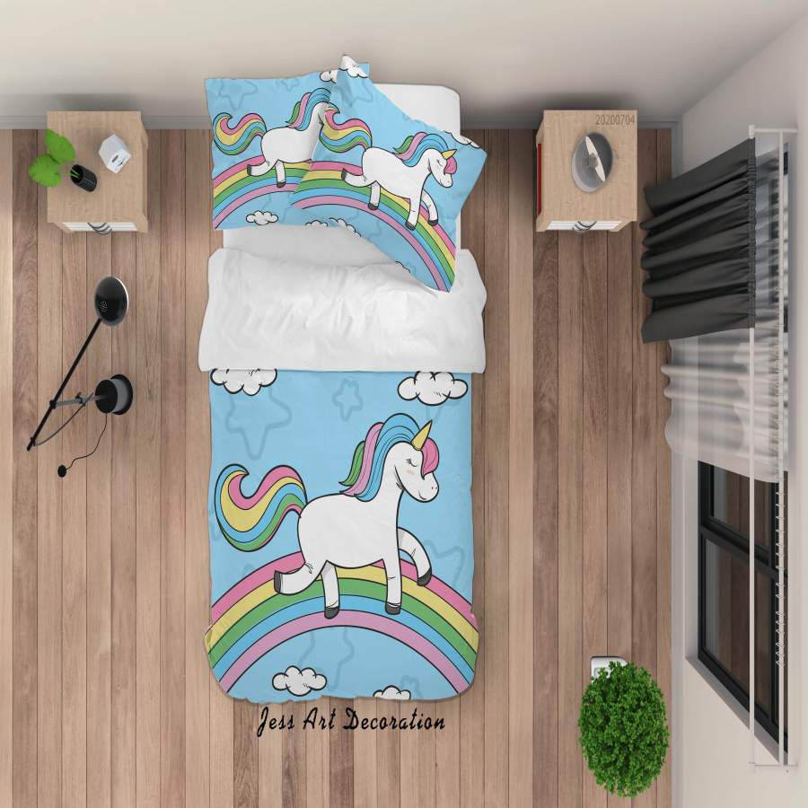 3D Unicorn Rainbow Quilt Cover Set Bedding Set Duvet Cover Pillowcases SF114