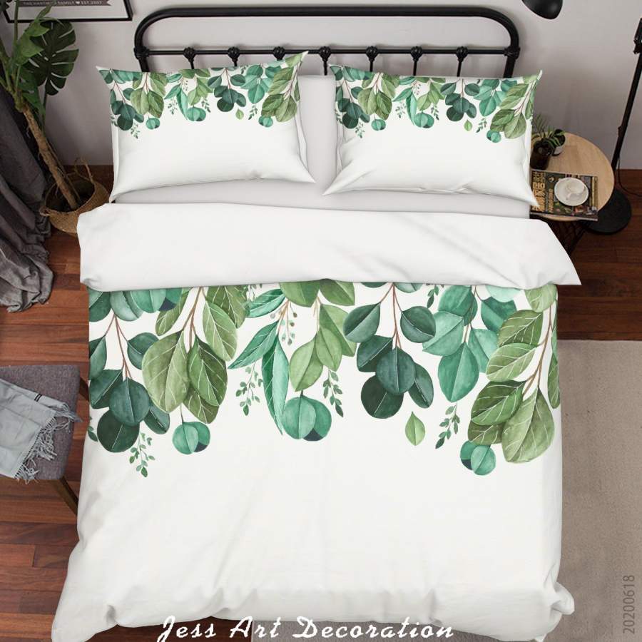 3D White Green Leaves Quilt Cover Set Bedding Set Duvet Cover Pillowcases SF59