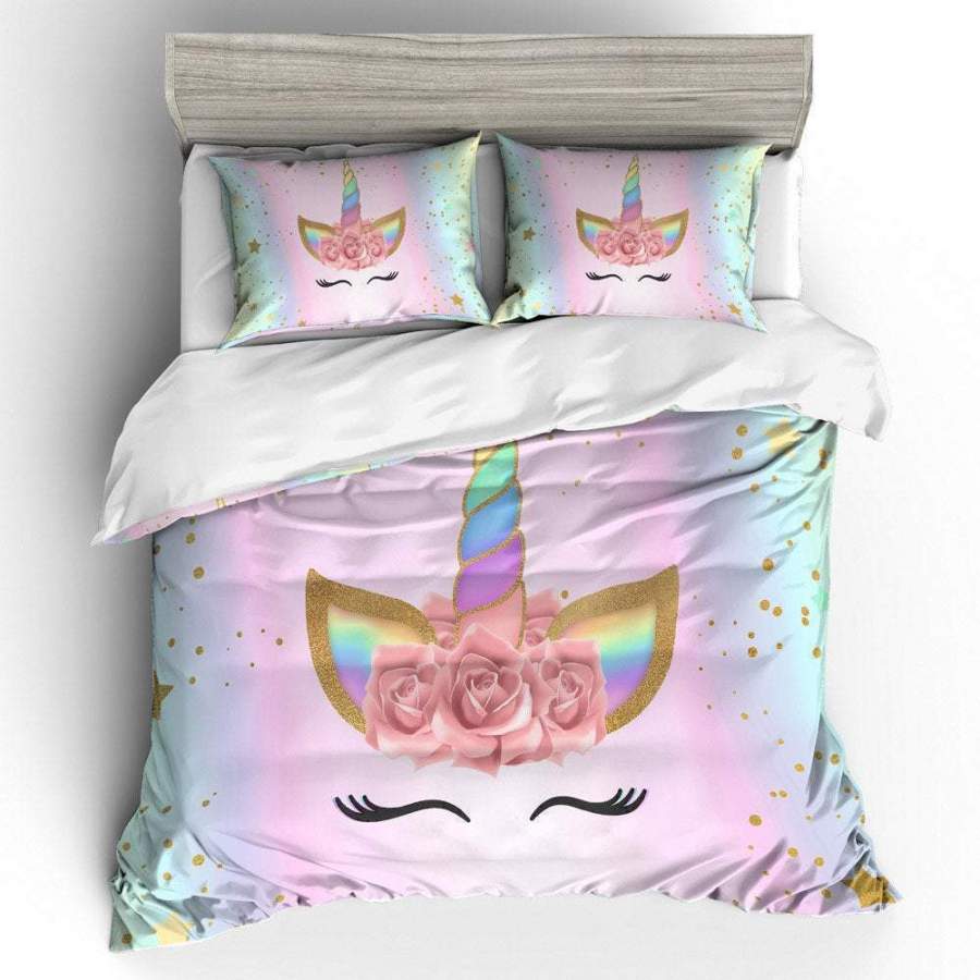 3D Colourful Rainbow Cartoon Unicorn Quilt Cover Set Bedding Set Duvet Cover Pillowcases JN1002