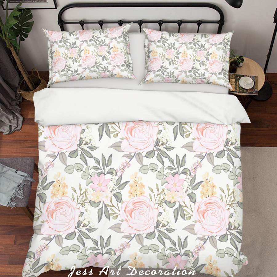 3D Pink Floral Leaves Quilt Cover Set Bedding Set Pillowcases SF45