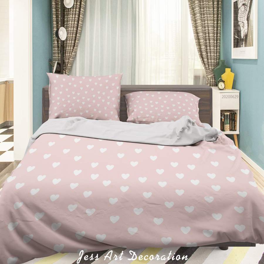 3D Pink Heart Quilt Cover Set Bedding Set Duvet Cover Pillowcases SF16