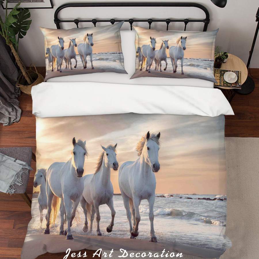 3D White Horse Quilt Cover Set Bedding Set Pillowcases SF01