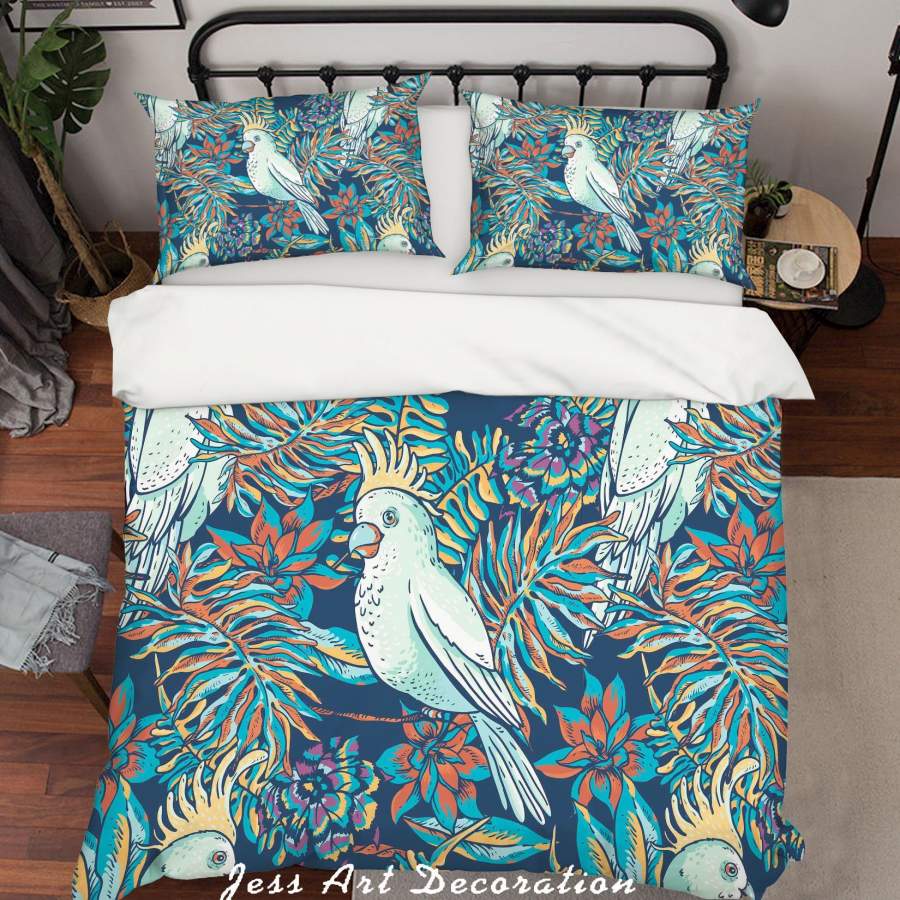 3D Tropical Parrot Leaves Quilt Cover Set Bedding Set Pillowcases 91