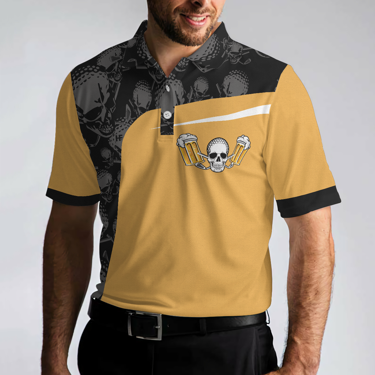 Personalized Funny Drinking Golf & Beer Make Me Happy Men Polo Shirt