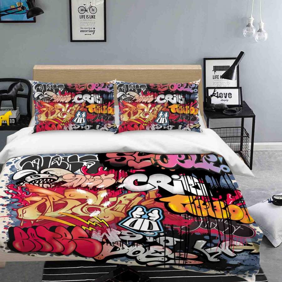 3D Dark Graffiti Quilt Cover Set Bedding Set Duvet Cover Pillowcases SF086