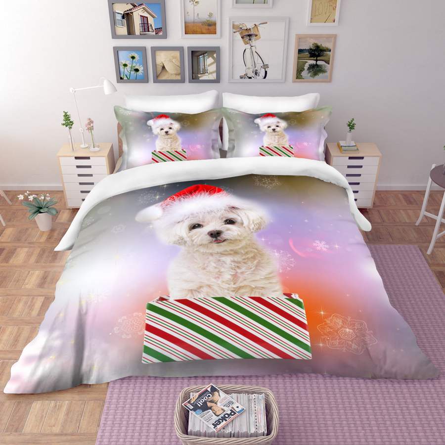 3D White Gift Dog Quilt Cover Set Bedding Set Pillowcases 45