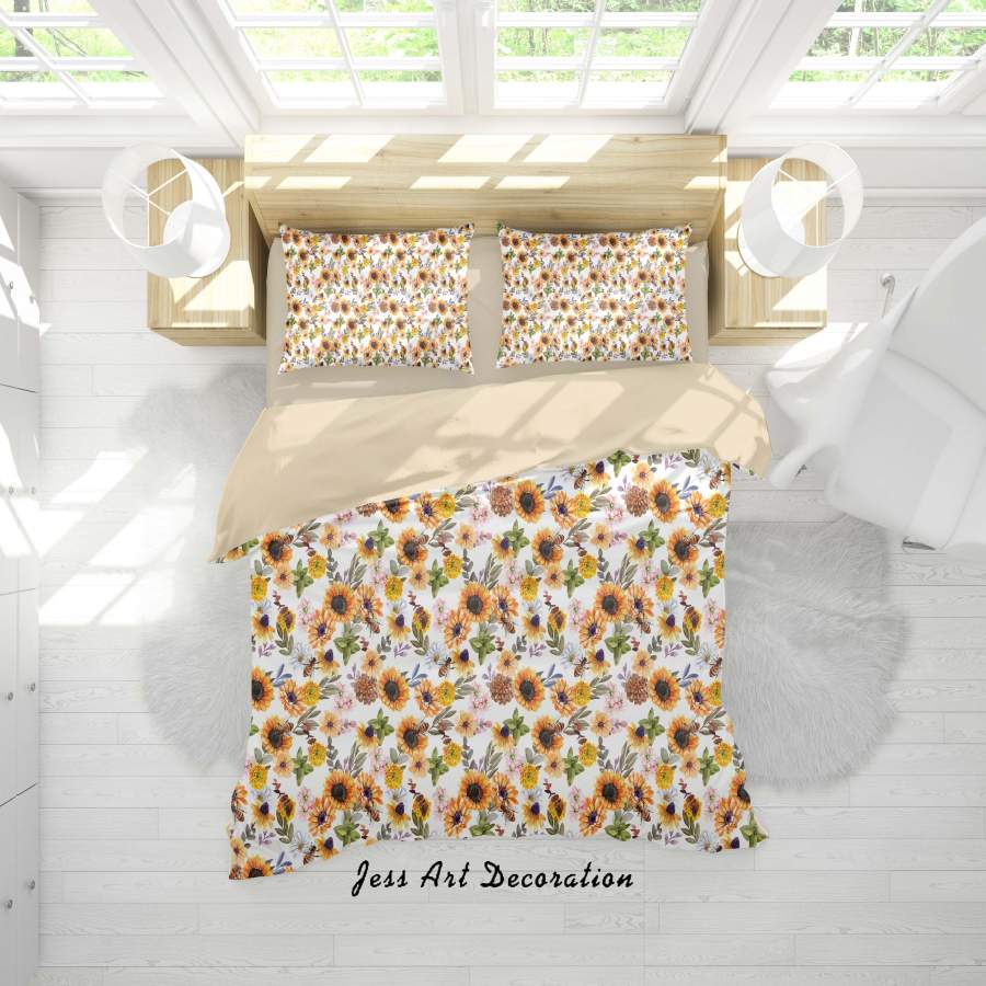 3D Yellow Flower Pattern Quilt Cover Set Bedding Set Duvet Cover Pillowcases A320 LQH