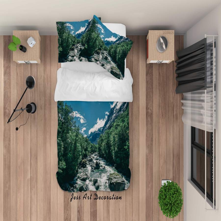 3D Mountain Stream Forest Landscape Quilt Cover Set Bedding Set Duvet Cover Pillowcases SF87