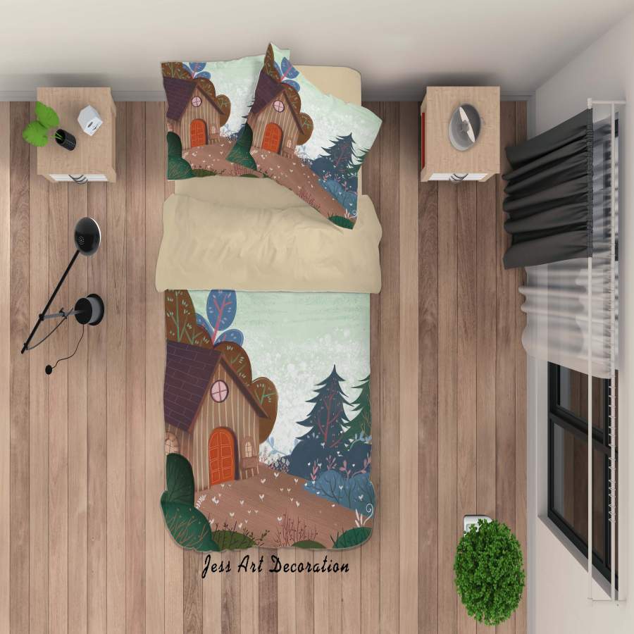 3D Brown House Tree Painting Quilt Cover Set Bedding Set Duvet Cover Pillowcases A461 LQH