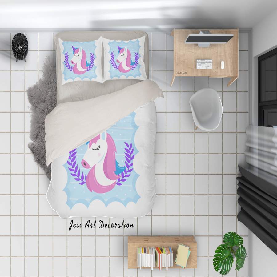 3D White Blue Unicorn Quilt Cover Set Bedding Set Duvet Cover Pillowcases SF257