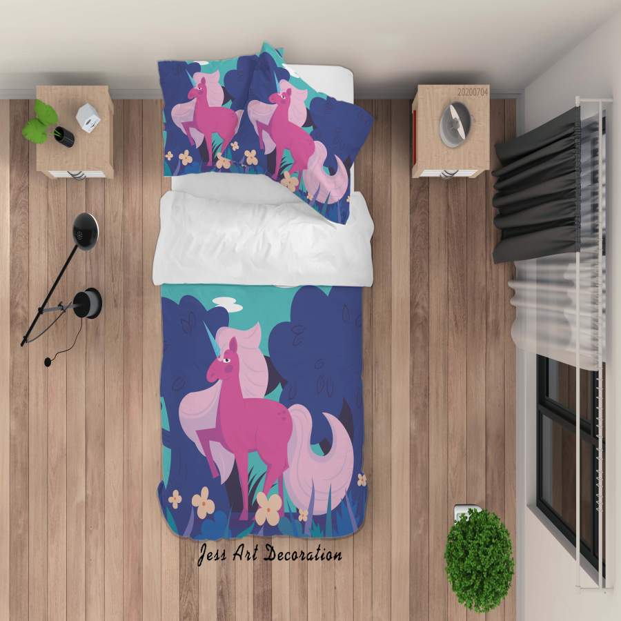 3D Purple Floral Unicorn Quilt Cover Set Bedding Set Duvet Cover Pillowcases SF36