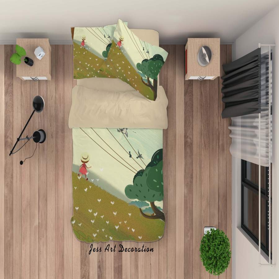 3D Lawn Tree Kite Girl Painting Quilt Cover Set Bedding Set Duvet Cover Pillowcases A399 LQH