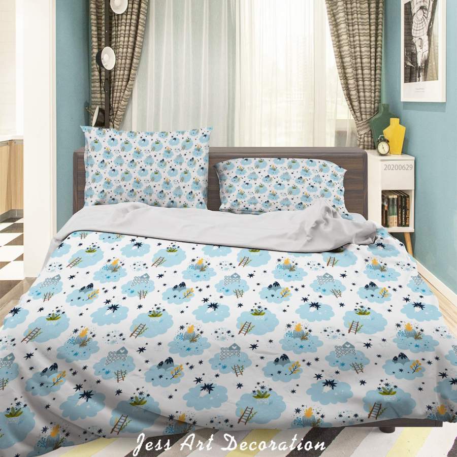 3D Blue Clouds Star House Mountain Quilt Cover Set Bedding Set Duvet Cover Pillowcases SF64