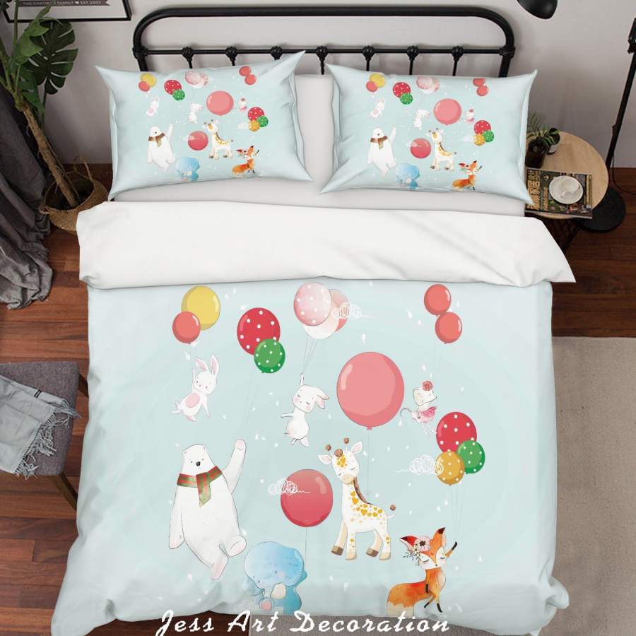 3D Blue Cartoon Animal Balloon Quilt Cover Set Bedding Set Duvet Cover Pillowcases SF64