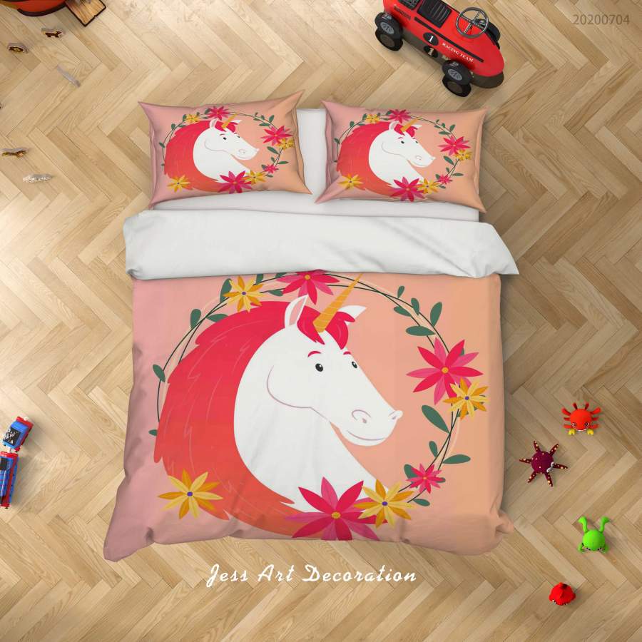 3D Floral Unicorn Quilt Cover Set Bedding Set Duvet Cover Pillowcases SF249