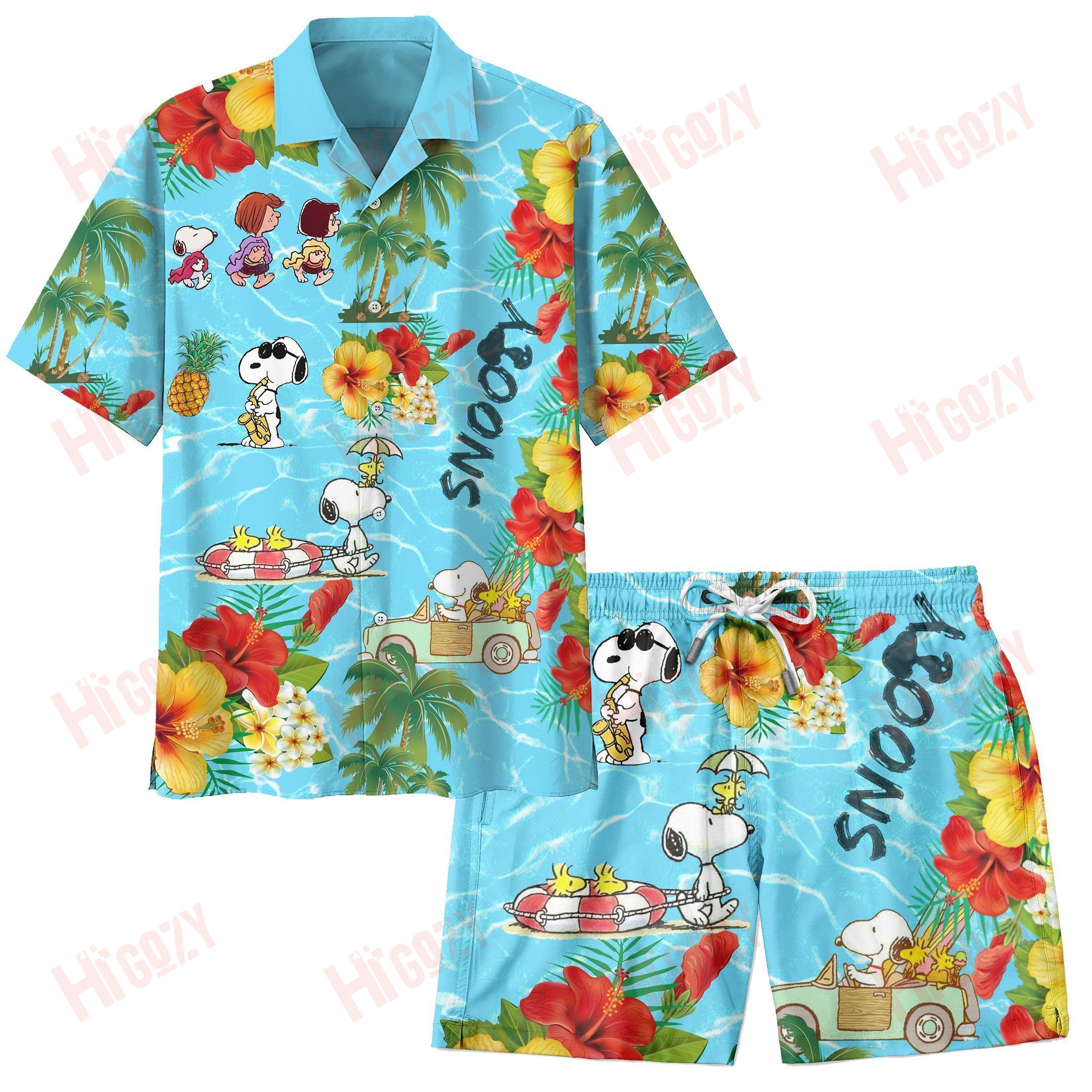 Premium Snoopy Yellow Hawaiian Shirt And Short Set Fall Family Beach Gifts For Him Her Couple