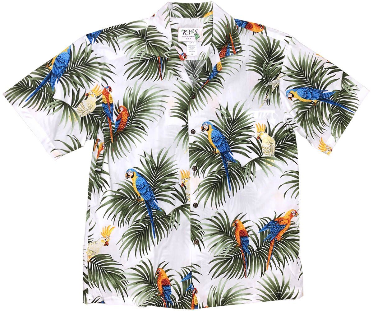 Alert Parrots White Hawaiian Shirt