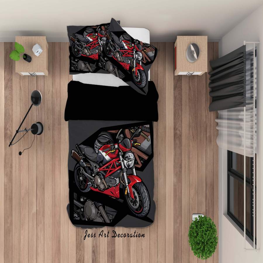 3D Red Motorcycle Pattern Quilt Cover Set Bedding Set Duvet Cover Pillowcases A001 LQH