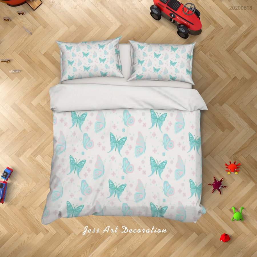 3D White Green Butterfly Quilt Cover Set Bedding Set Duvet Cover Pillowcases SF40