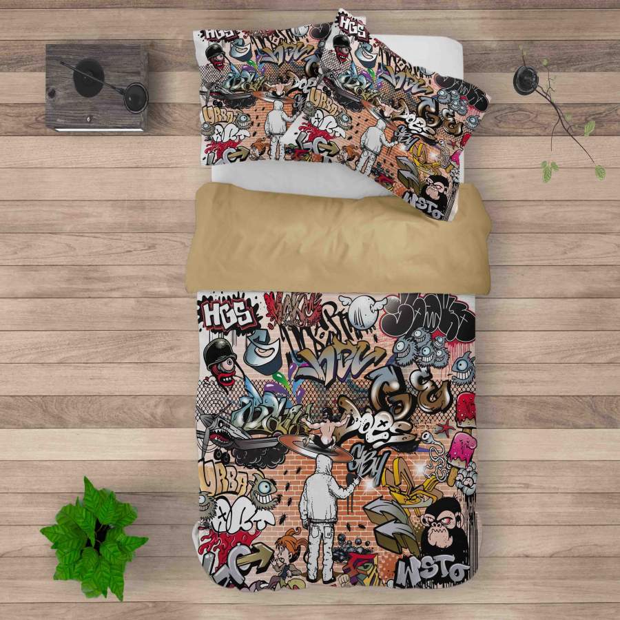 3D Graffiti Quilt Cover Set Bedding Set Duvet Cover Pillowcases SF079