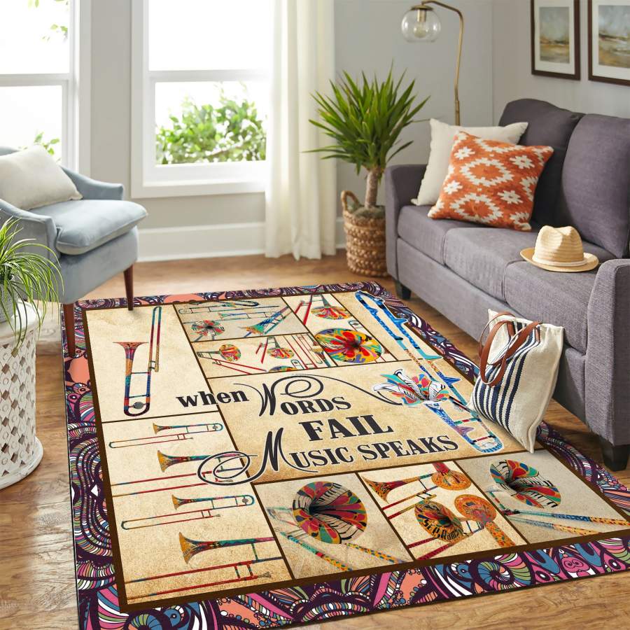 Trombone When Words Fail Music Speaks Quilt Mk Carpet Area Rug – Home Decor – Bedroom Living Room Décor