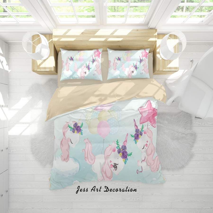 3D Cartoon Unicorn Balloon Quilt Cover Set Bedding Set Duvet Cover Pillowcases A358 LQH