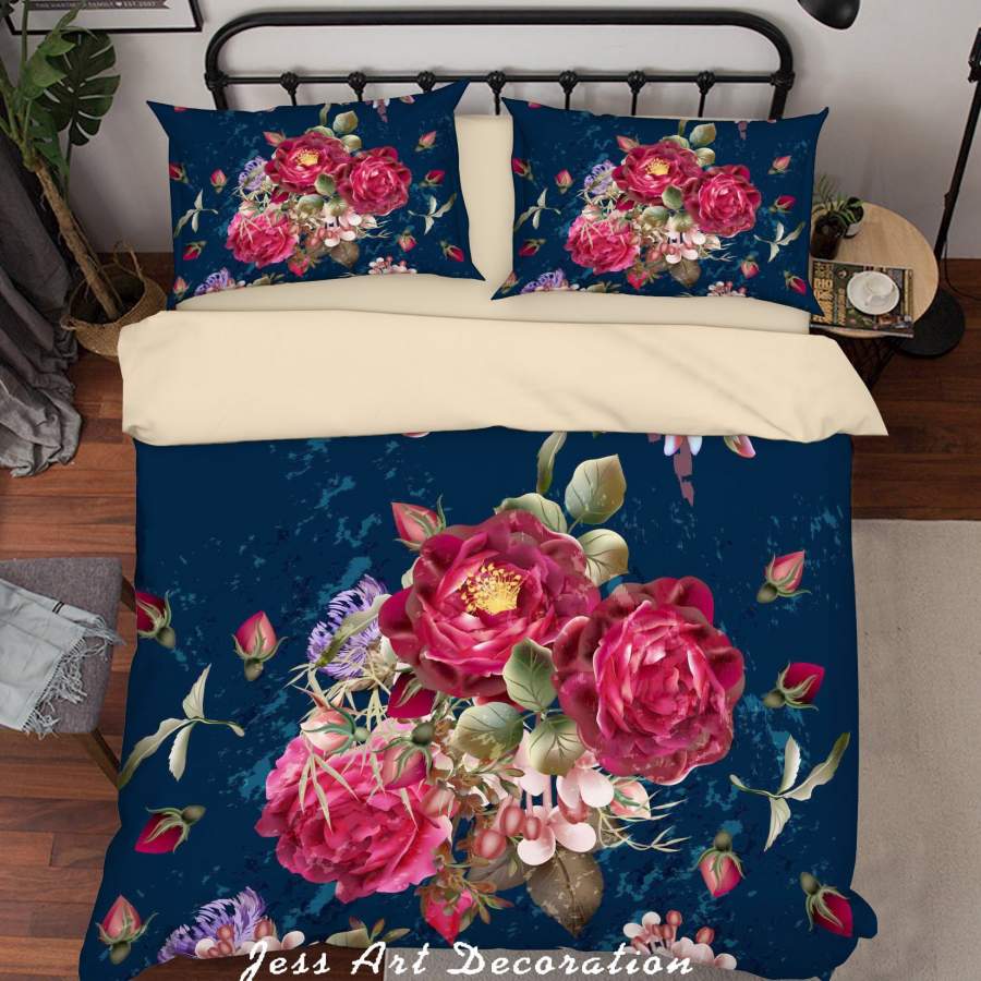 3D Black Red Flowers Quilt Cover Set Bedding Set Duvet Cover Pillowcases SF04