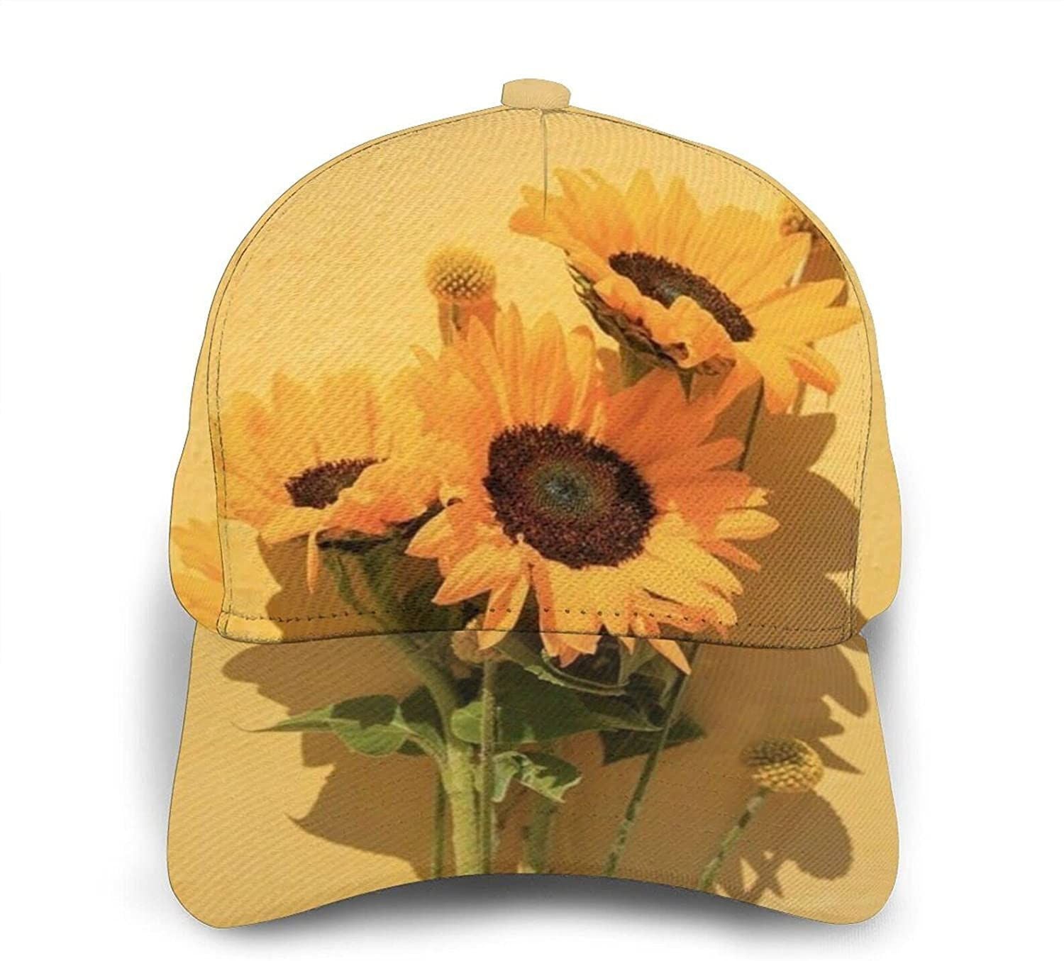 Yellow Flower Print Casual Baseball Cap Adjustable Twill Sports Dad Hats For Unisex