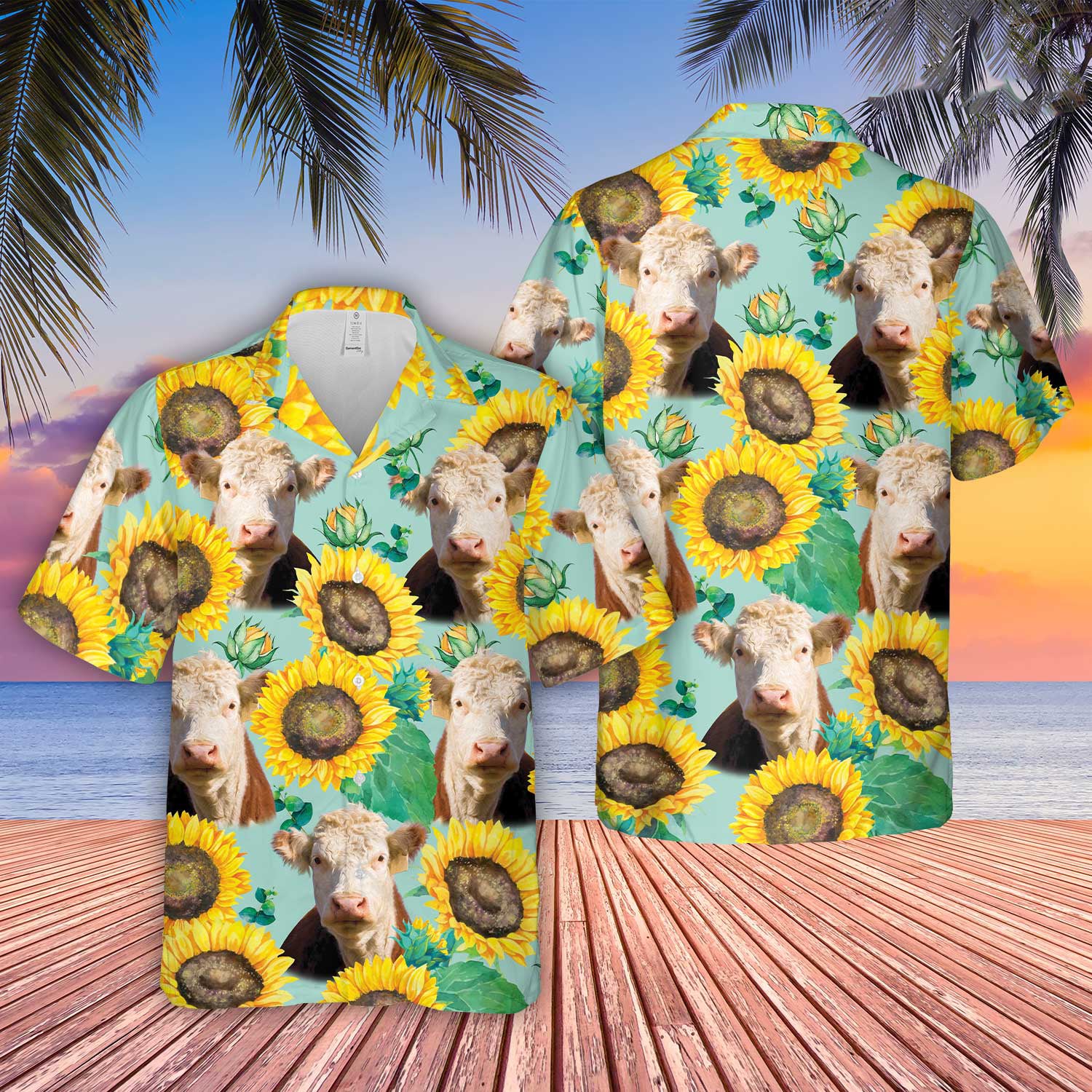 Unique Hereford Sunflowers Floral Farm 3D Hawaiian Shirt