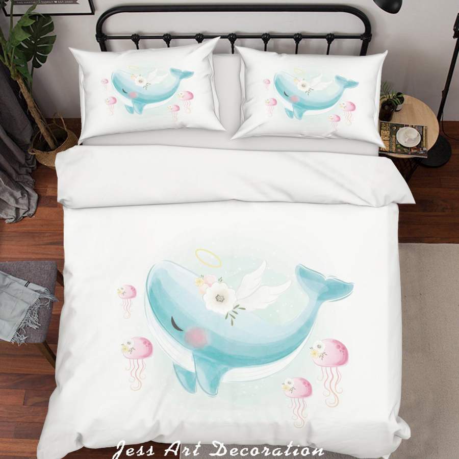 3D Cartoon Whale Jellyfish Quilt Cover Set Bedding Set Duvet Cover Pillowcases SF115