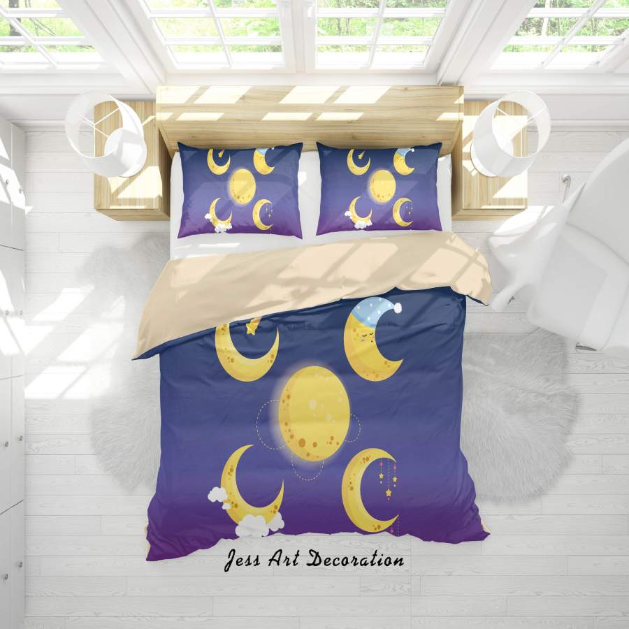 3D Purple Moon Star Quilt Cover Set Bedding Set Duvet Cover Pillowcases SF38