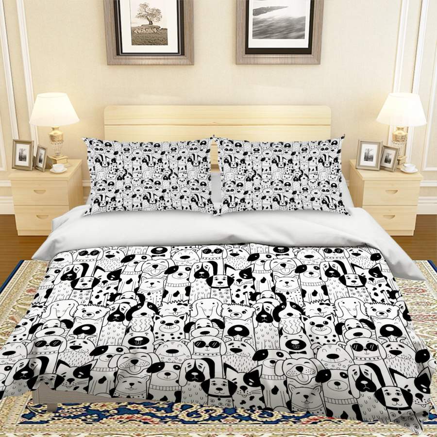 3D Black White Dog  Quilt Cover Set Bedding Set Pillowcases 68