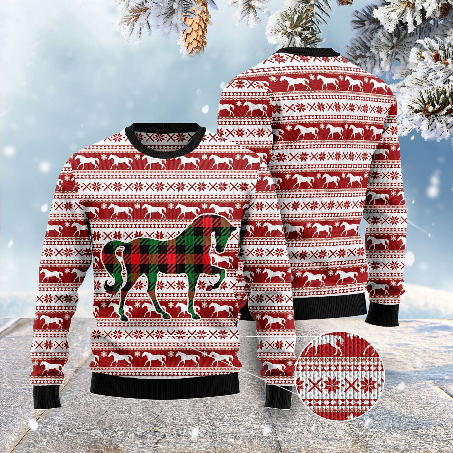 Plaid Pattern Horse Funny Ugly Sweater