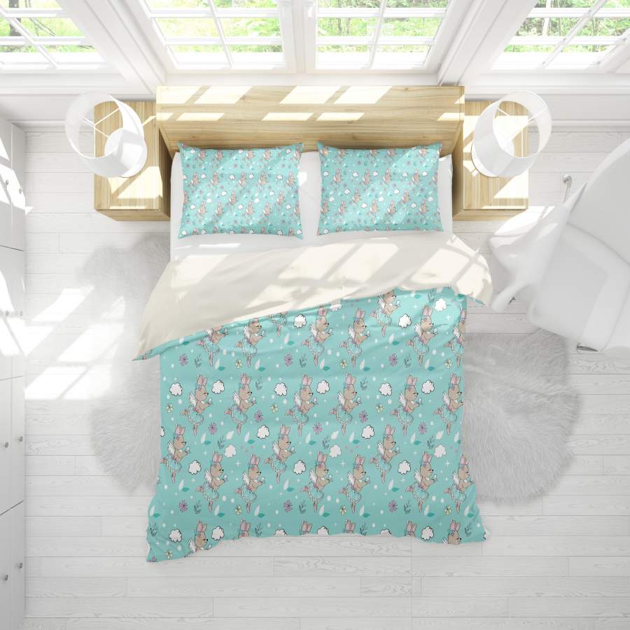 3D Green Rabbit Quilt Cover Set Bedding Set Pillowcases 223