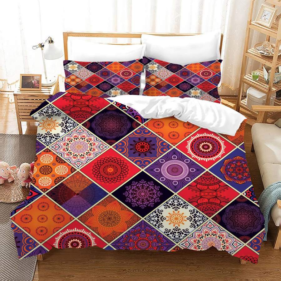 3D Colorful Medallion Floral Quilt Cover Set Bedding Set Duvet Cover Pillowcases JN 1099