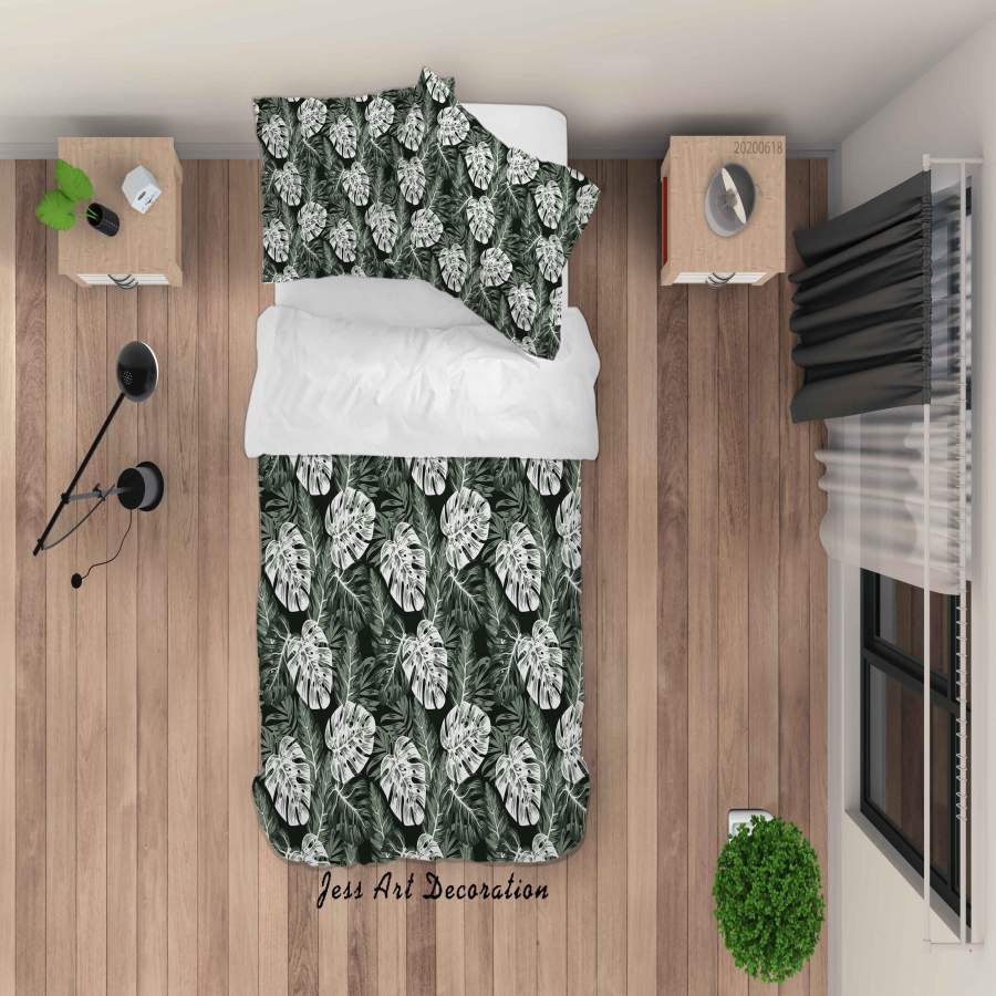 3D Black Tropical Leaves Quilt Cover Set Bedding Set Duvet Cover Pillowcases SF91