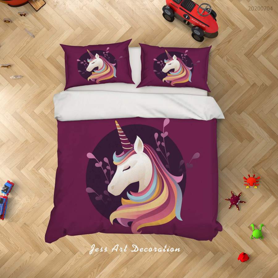 3D Claret Unicorn Quilt Cover Set Bedding Set Duvet Cover Pillowcases SF234