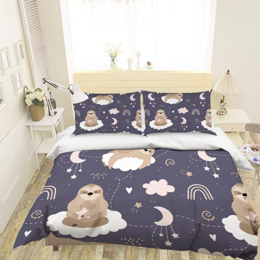 3D Cartoon Space Sloth Quilt Cover Set Bedding Set Pillowcases 100