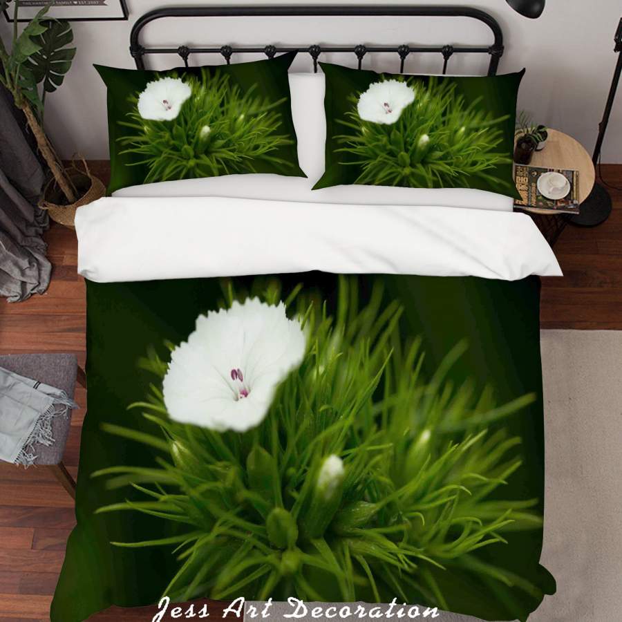 3D White Flowers Green Leaves Quilt Cover Set Bedding Set Duvet Cover Pillowcases LQH A149