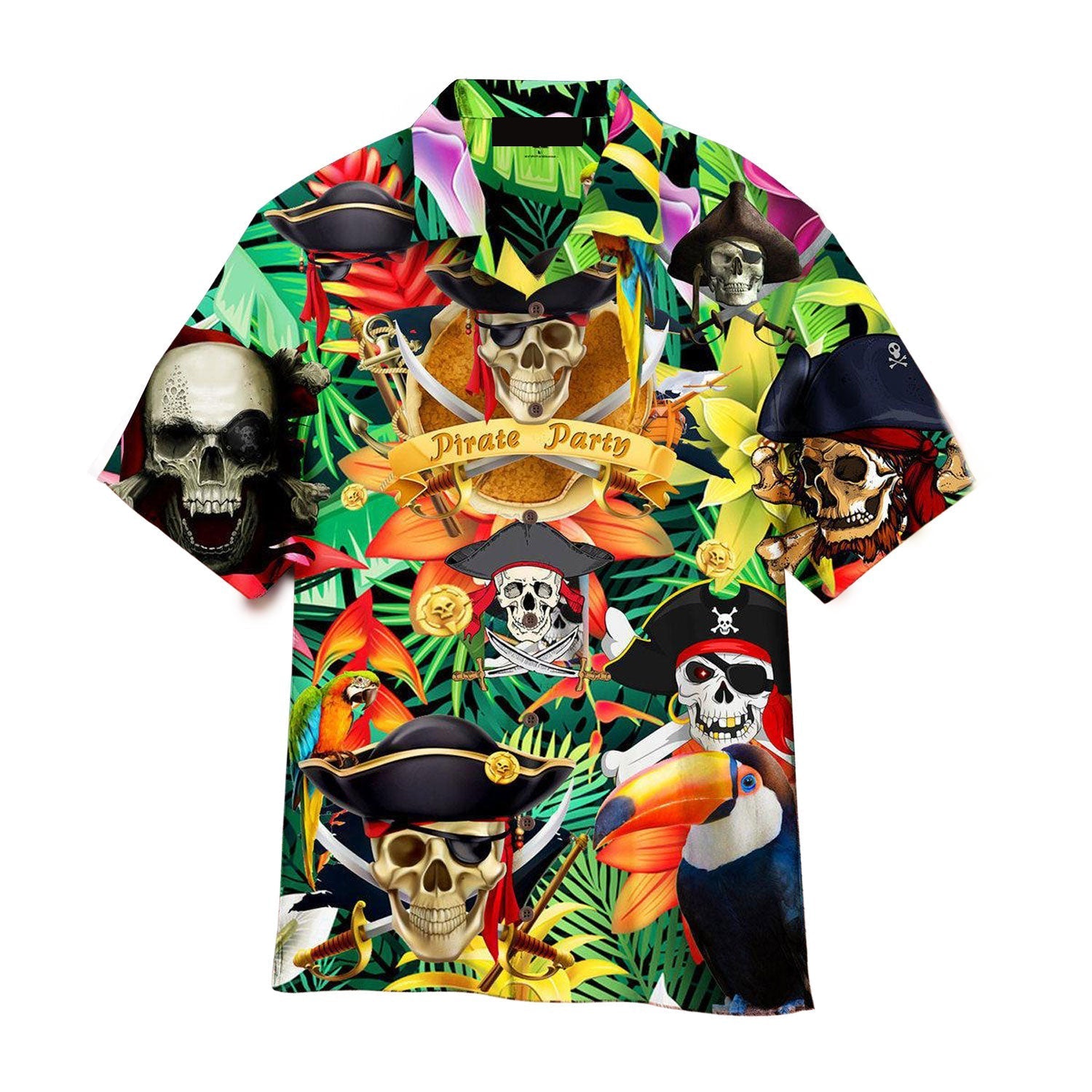 Tropical Pirates Skull Make Legends Black Aloha Hawaiian Shirt