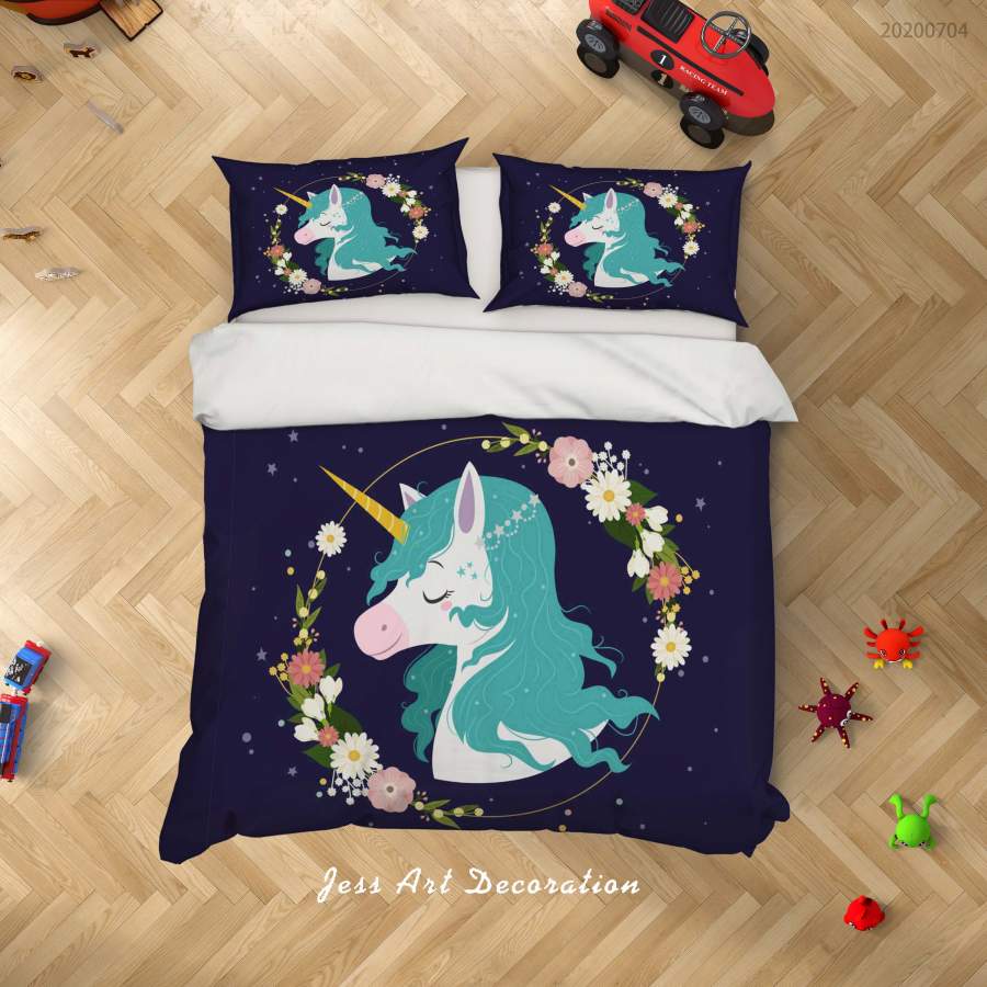 3D Dark Floral Unicorn Quilt Cover Set Bedding Set Duvet Cover Pillowcases SF292