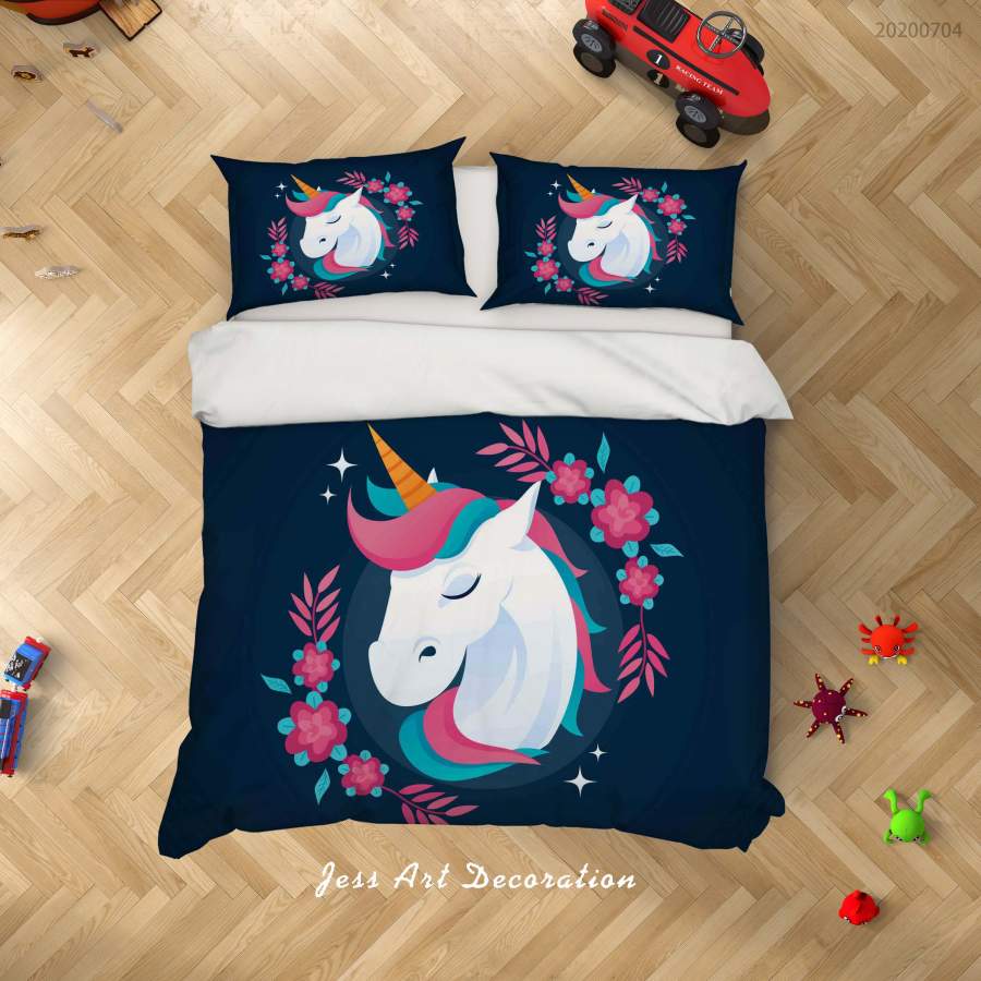 3D Dark Floral Unicorn Quilt Cover Set Bedding Set Duvet Cover Pillowcases SF221