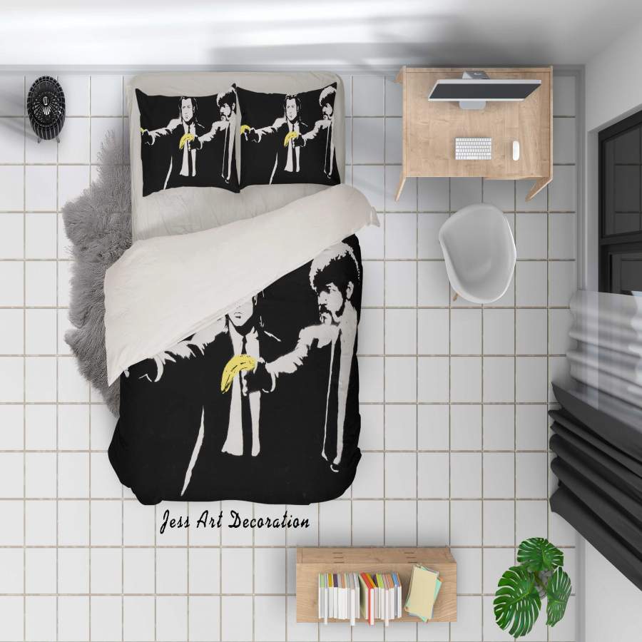 3D Black Background Banksy Pulp Fiction Banana Quilt Cover Set Bedding Set Duvet Cover Pillowcases  ZY D81