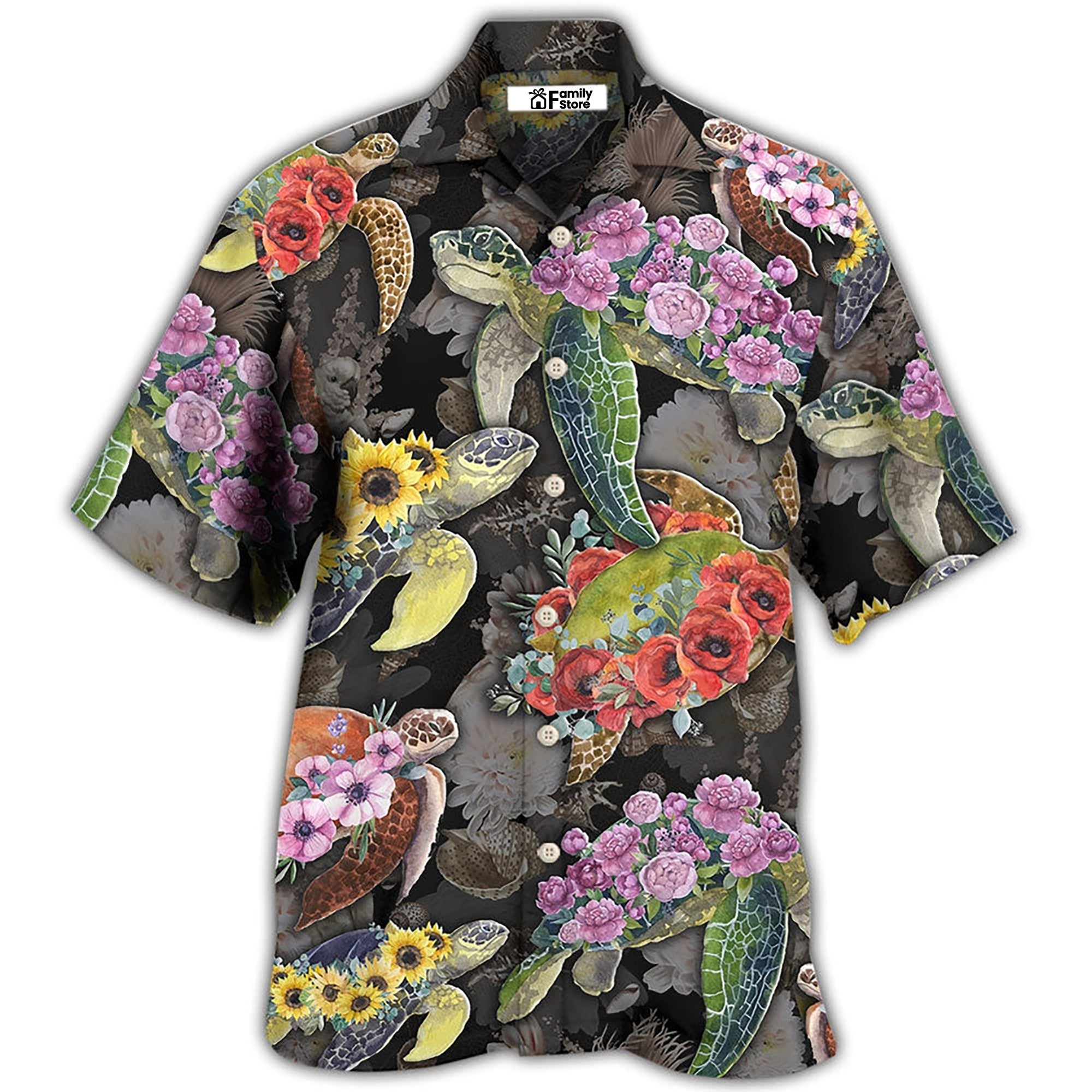 Turtle And Flowers Tropical Art – Hawaiian Shirt