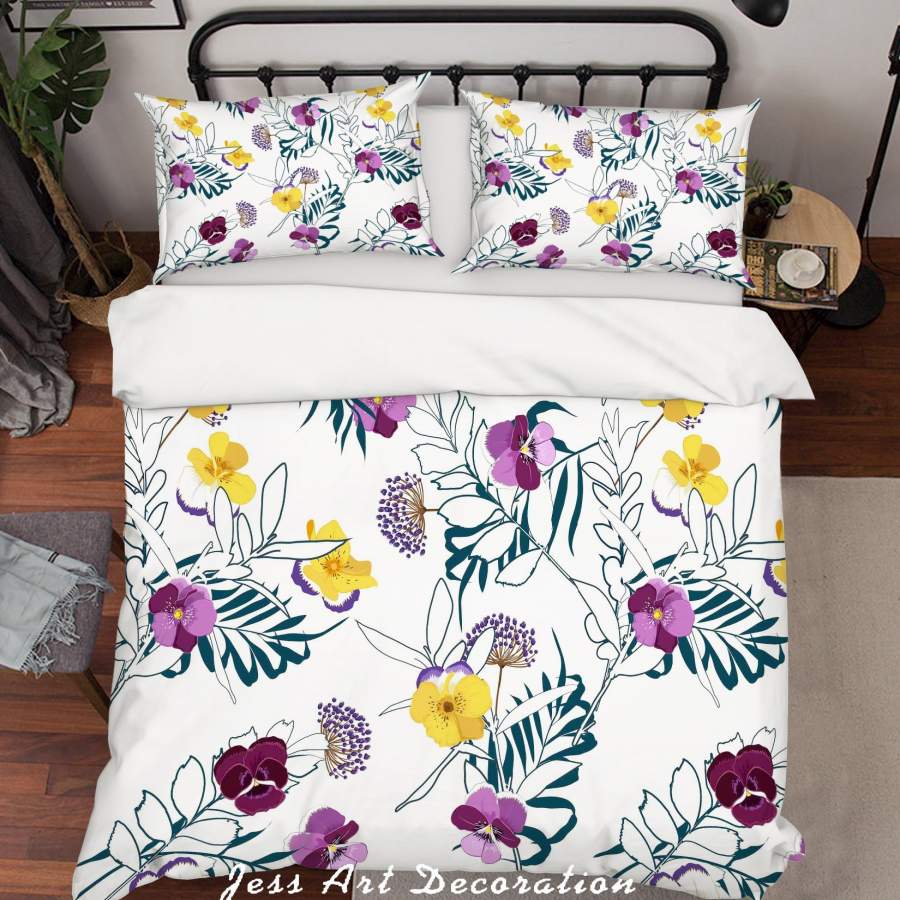 3D White Purple Yellow Floral Quilt Cover Set Bedding Set Pillowcases SF39