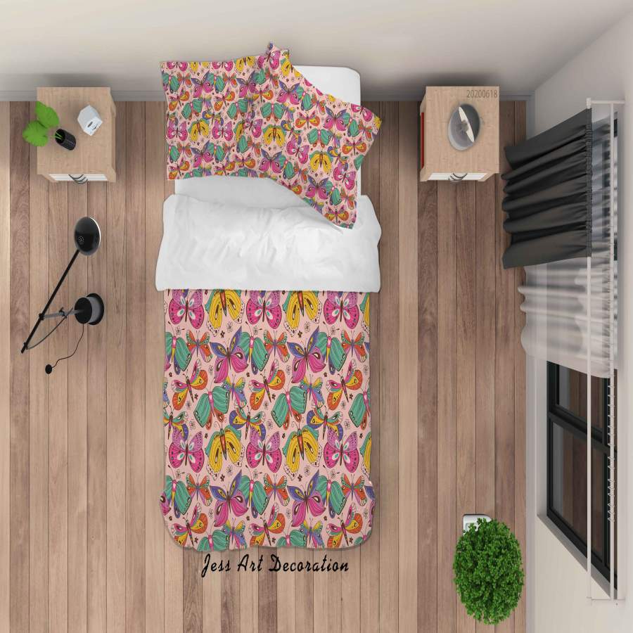 3D Pink Butterfly Quilt Cover Set Bedding Set Duvet Cover Pillowcases SF69